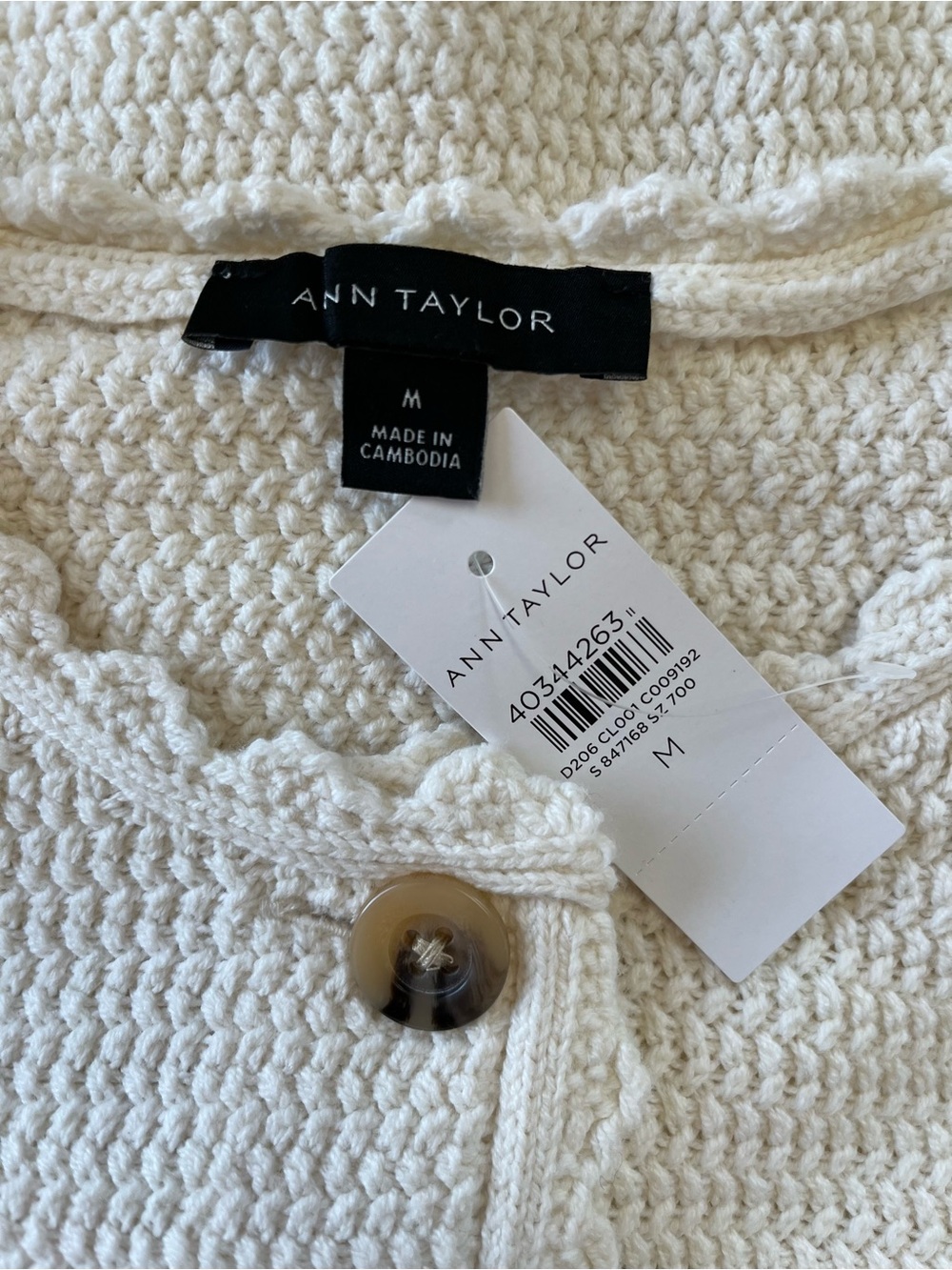 Ann Taylor Cream Scallop-Edge Button Cardigan - Picture 3 of 14